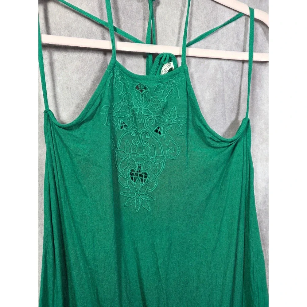 Intimately Free People Green Embroidered Halter Mini Dress Boho Eyelet Small‎